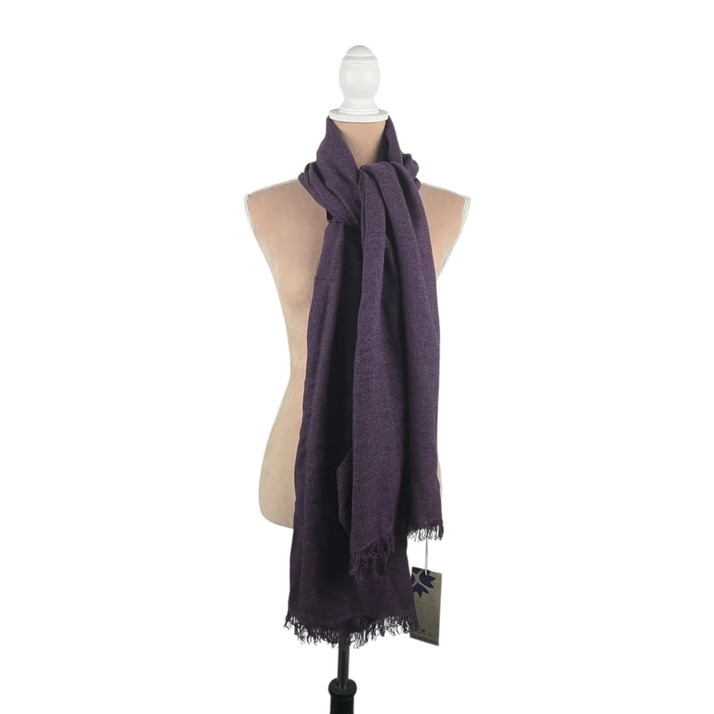 NWT Dinadi Ida Scarf Royal Purple Wool Fringe Handcrafted